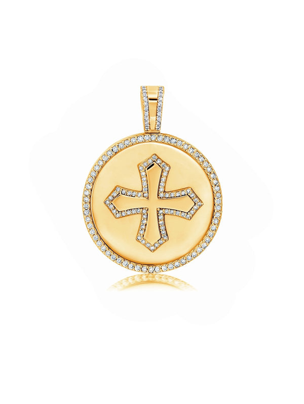 Mens Cross Medallion Pendant With Matching Backplate And Round Cut Stone Borders - CRISLU
