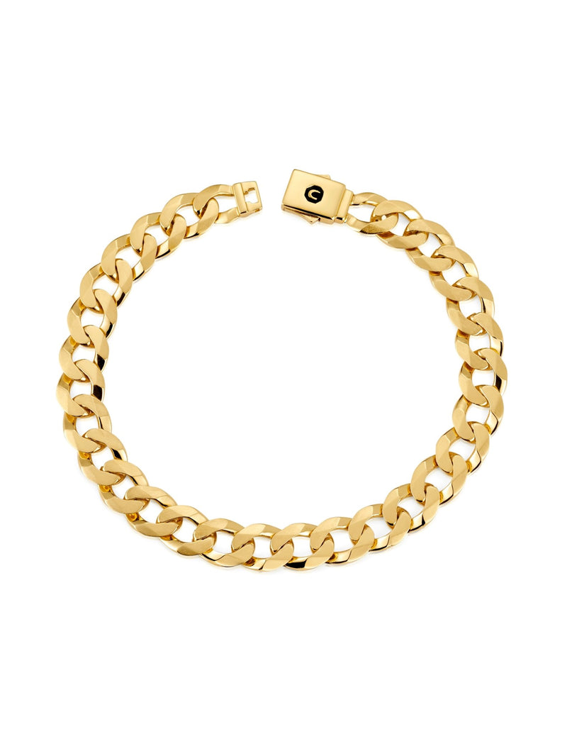 Mens Curb Chain Bracelet Finished in 18kt Yellow Gold - CRISLU
