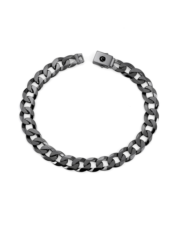 Mens Curb Chain Bracelet Finished in Black Rhodium - CRISLU