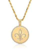 Mens Fleur De Lis Medallion Pendant With Matching Backplate And Round Cut Stone Borders - CRISLU