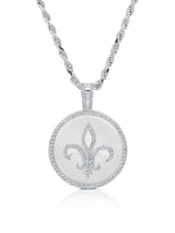Mens Fleur De Lis Medallion Pendant With Matching Backplate And Round Cut Stone Borders - CRISLU