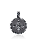 Mens Fleur De Lis Medallion Pendant With Matching Backplate And Round Cut Stone Borders - CRISLU