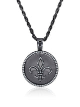 Mens Fleur De Lis Medallion Pendant With Matching Backplate And Round Cut Stone Borders - CRISLU