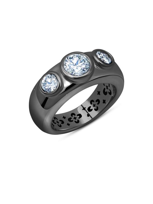 Mens Flush Set Brilliant Cut Three Stone Ring - CRISLU