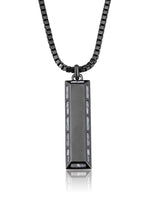 Mens Matte Box Chain Bar Necklace with Baguettes Finished in Black Rhodium - CRISLU