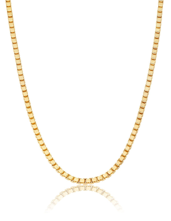Mens Matte Box Chain Necklace Finished in 18kt Yellow Gold - CRISLU