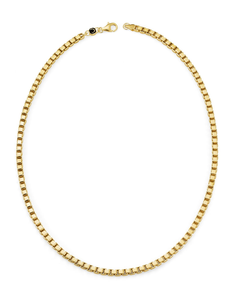 Mens Matte Box Chain Necklace Finished in 18kt Yellow Gold - CRISLU