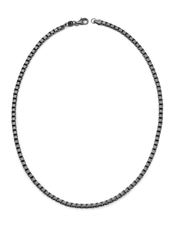 Mens Matte Box Chain Necklace Finished in Black Rhodium - CRISLU