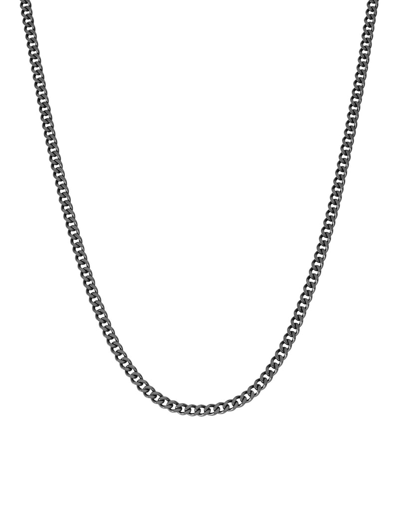 Mens Matte Curb Chain Necklace Finished in Black Rhodium - CRISLU