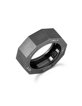 Mens Matte Octagon ring with inlayed Side Baguettes Finished in Black Rhodium - CRISLU