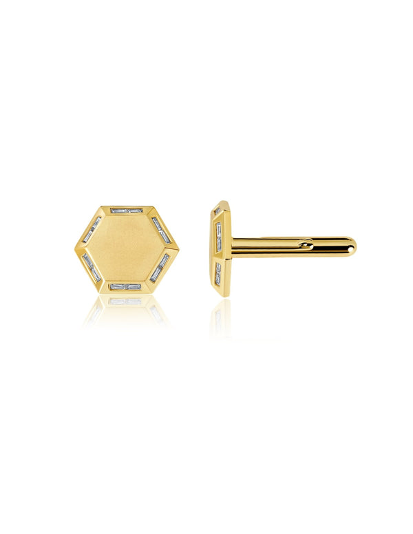 Mens Octagon Cufflinks accented with Baguettes finished in 18kt Yellow Gold - CRISLU
