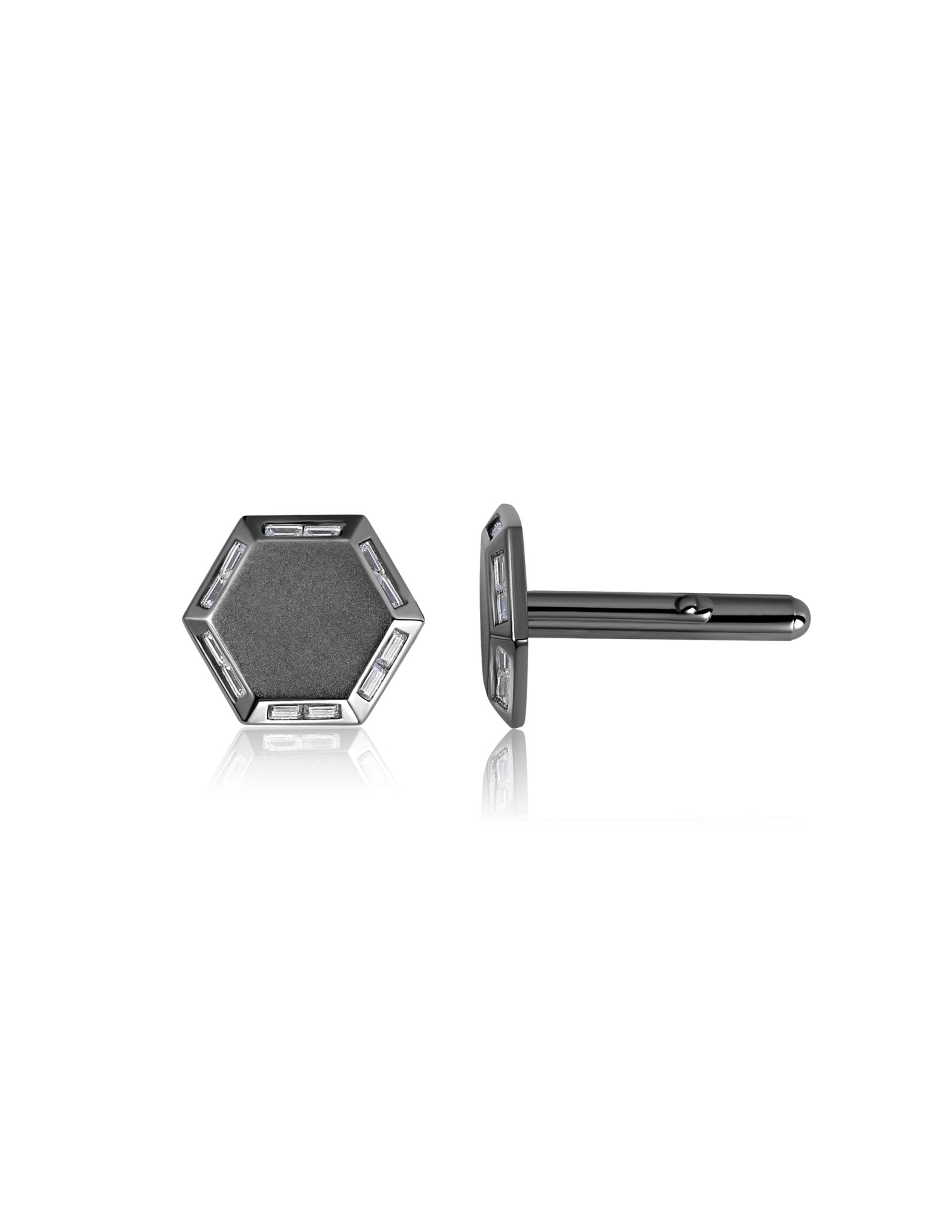 Mens Octagon Cufflinks accented with Baguettes finished in Black Rhodium - CRISLU