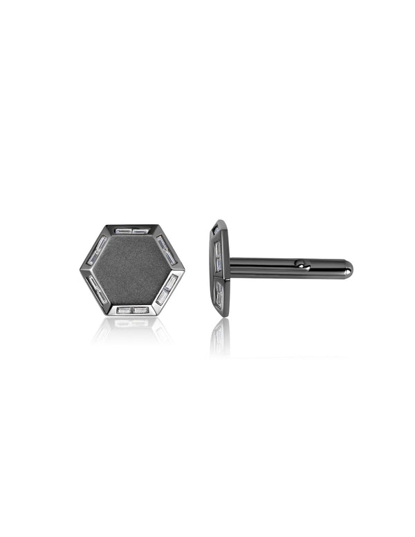Mens Octagon Cufflinks accented with Baguettes finished in Black Rhodium - CRISLU