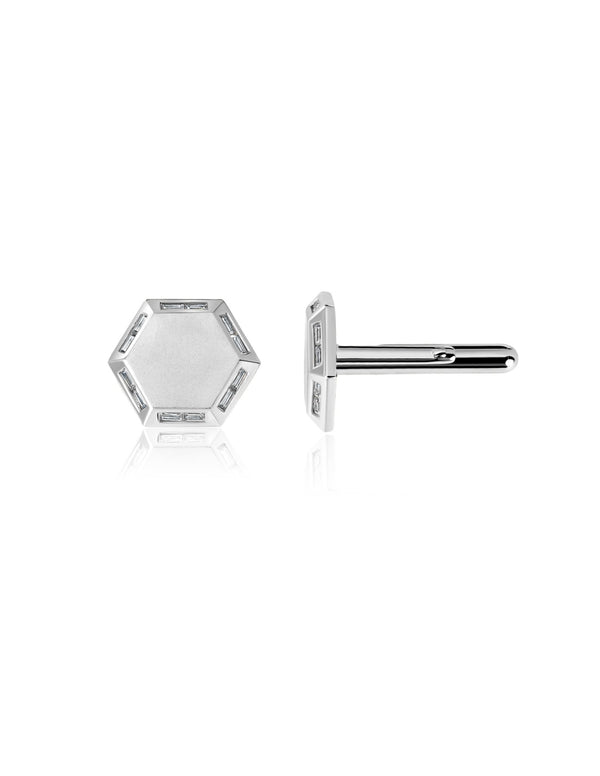 Mens Octagon Cufflinks accented with Baguettes finished in Pure Platinum - CRISLU