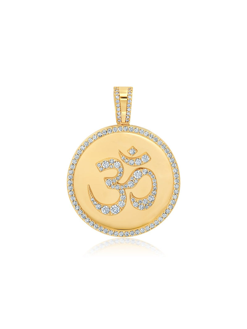 Mens 'OM' Medallion Pendant With Matching Backplate And Round Cut Stone Borders - CRISLU