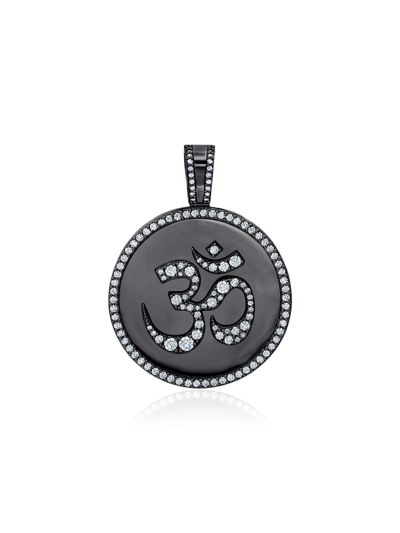 Mens 'OM' Medallion Pendant With Matching Backplate And Round Cut Stone Borders - CRISLU