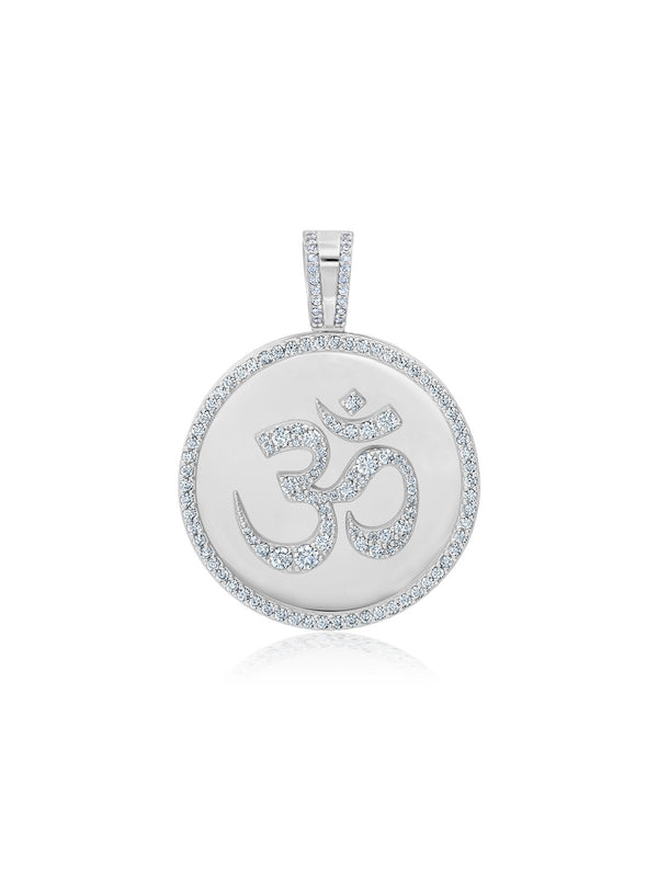 Mens 'OM' Medallion Pendant With Matching Backplate And Round Cut Stone Borders - CRISLU
