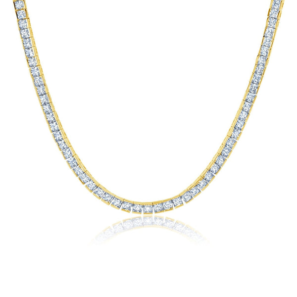 Mens Princess Cut 3mm Tennis Necklace Finished in 18kt Yellow Gold - CRISLU