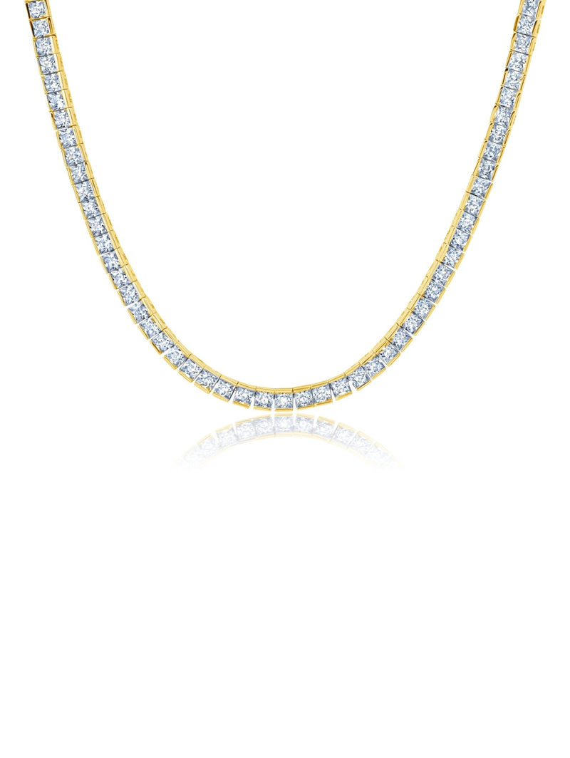 Mens Princess Cut 3mm Tennis Necklace Finished in 18kt Yellow Gold - CRISLU