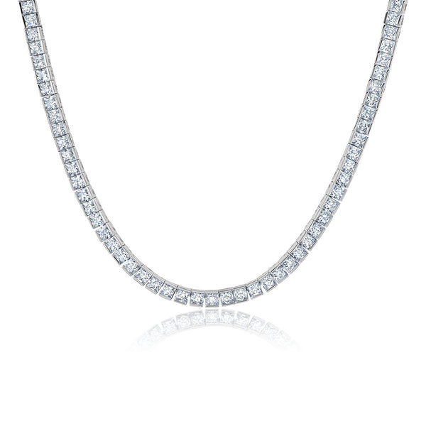 Mens Princess Cut 3mm Tennis Necklace Finished in Pure Platinum - CRISLU