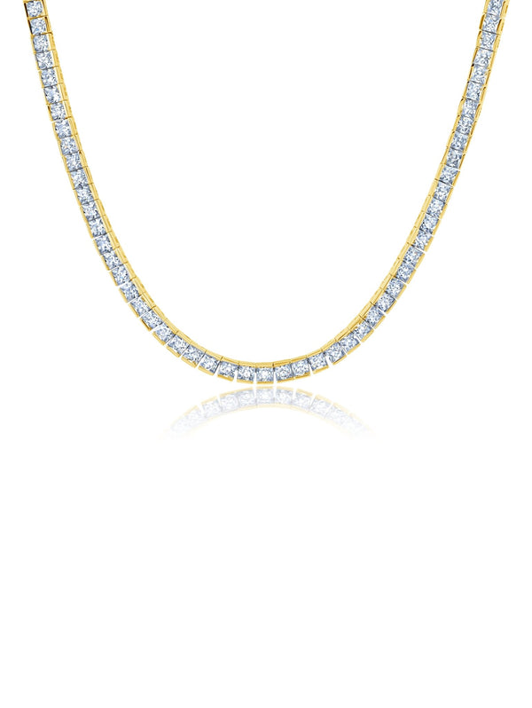Mens Princess Cut 4mm Tennis Necklace Finished in 18kt Yellow Gold - CRISLU