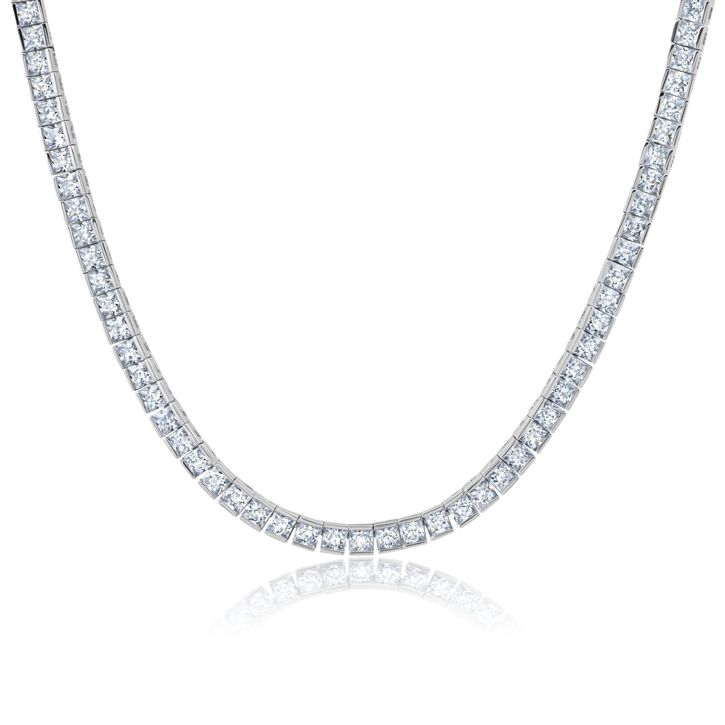 Princess Cut 4mm Tennis Necklace Finished in Pure Platinum - CRISLU