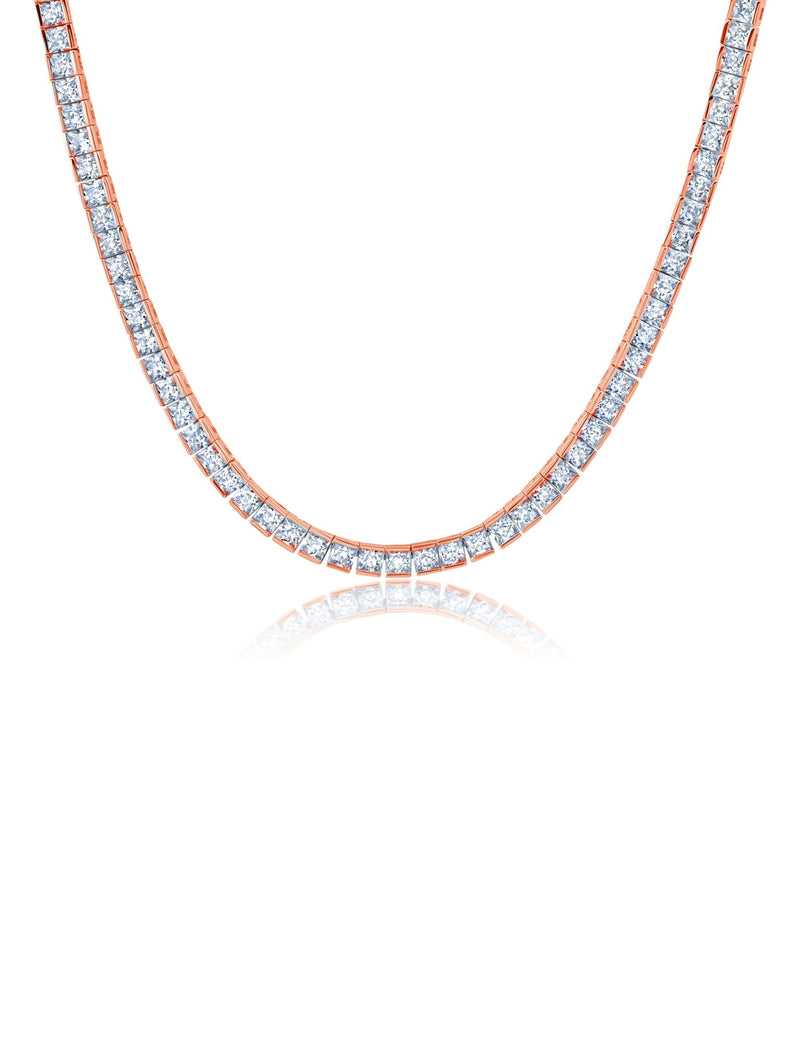 mens princess cut 4mm tennis necklace finished in rose gold