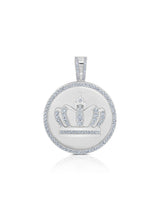 Mens Royal Crown Medallion Pendant With Matching Backplate And Round Cut Stone Borders - CRISLU