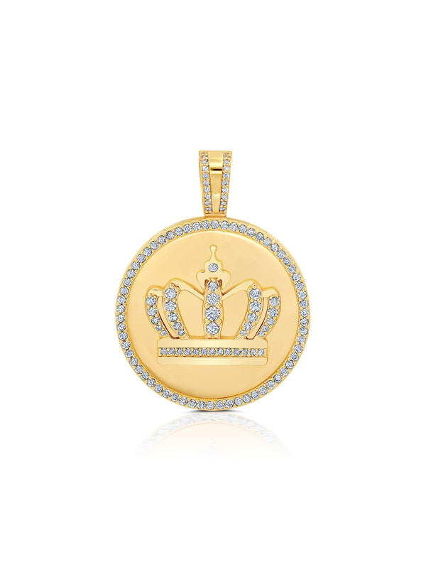 Mens Royal Crown Medallion Pendant With Matching Backplate And Round Cut Stone Borders - CRISLU