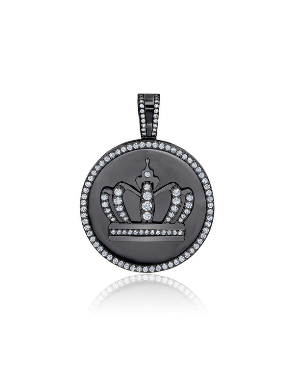 Mens Royal Crown Medallion Pendant With Matching Backplate And Round Cut Stone Borders - CRISLU
