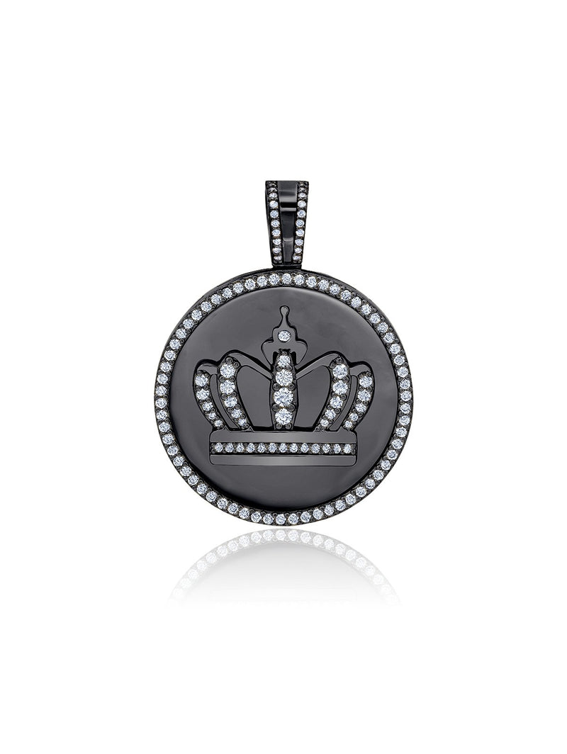 Mens Royal Crown Medallion Pendant With Matching Backplate And Round Cut Stone Borders - CRISLU