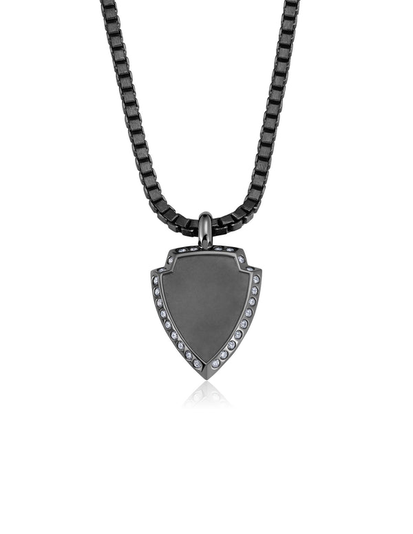 Mens Shield Necklace Finished in Black Rhodium - CRISLU