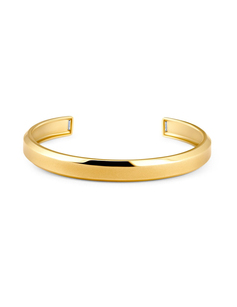 Mens Smooth Cuff Bangle with Baguettes Finished in 18kt Yellow Gold - CRISLU