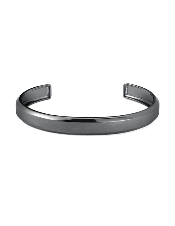 Mens Smooth Cuff Bangle with Baguettes Finished in Black Rhodium - CRISLU