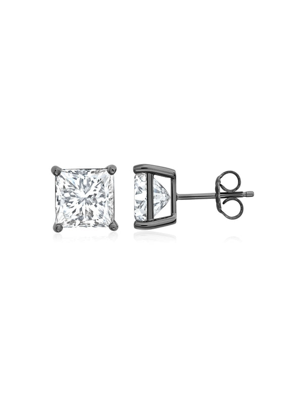 Mens Square Cut Studs Finished in Black Rhodium - CRISLU