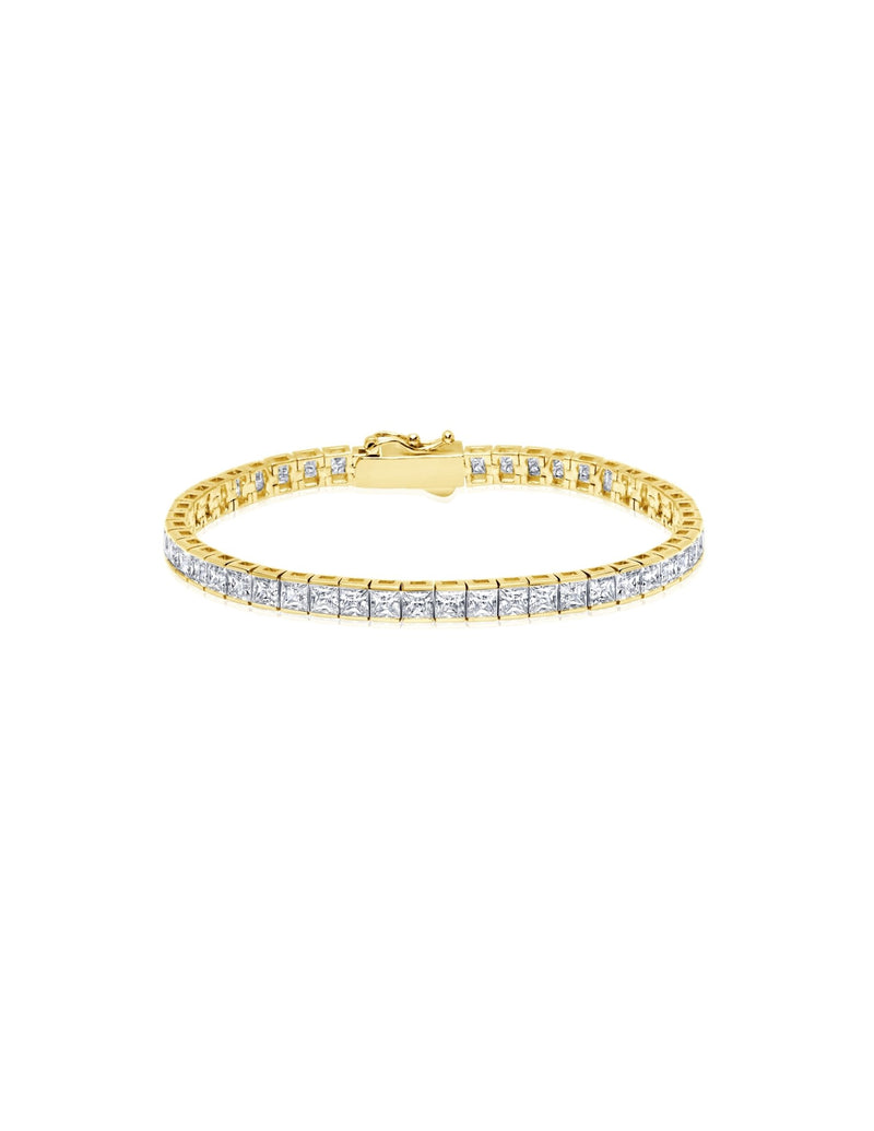 Mens Square Cut Tennis Bracelet Finished in 18kt Yellow Gold - CRISLU