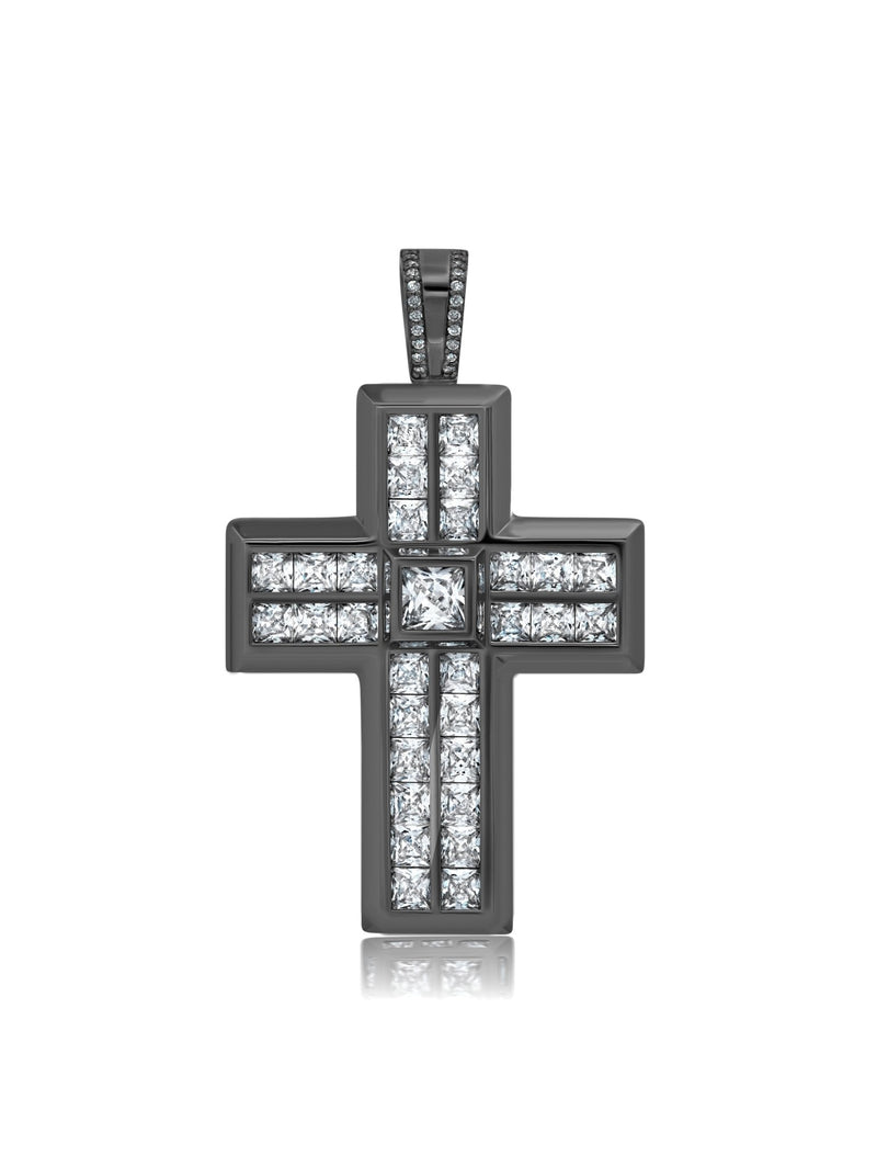 Mens Square Princess Cut Cross Pendant - CRISLU