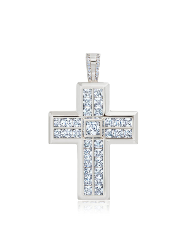 Mens Square Princess Cut Cross Pendant - CRISLU