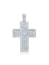 Mens Square Princess Cut Cross Pendant With Side Baguette Stones - CRISLU