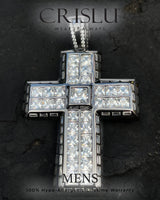 Mens Square Princess Cut Cross Pendant With Side Baguette Stones - CRISLU