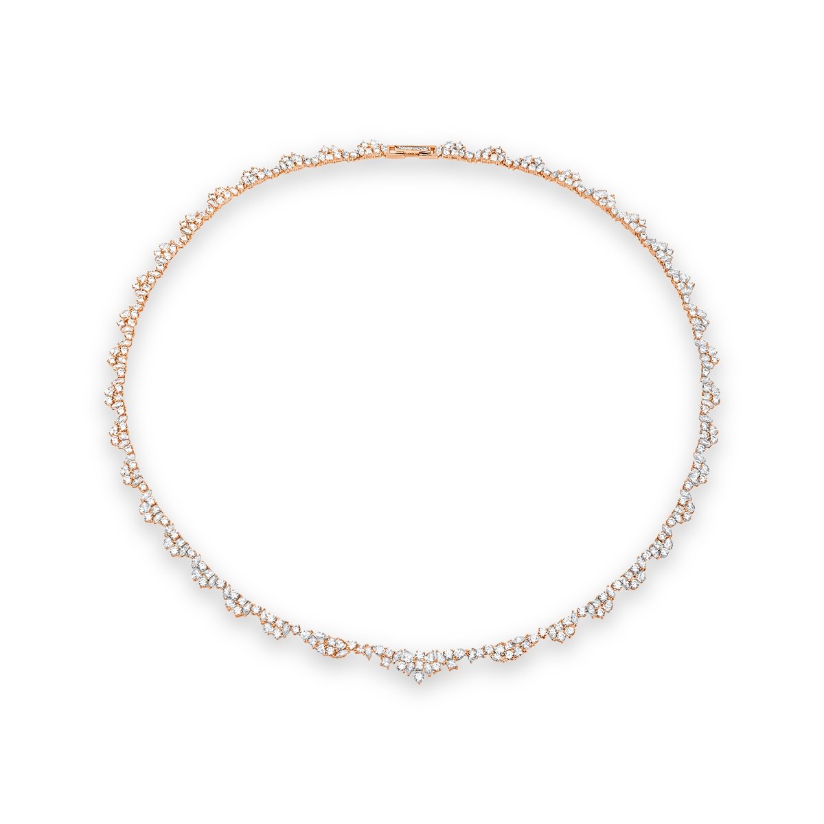 Multi Cluster Tennis Necklace Finished in Rose Gold - CRISLU