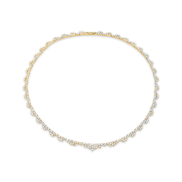 Multi Cluster Tennis Necklace Finished in Yellow Gold - CRISLU