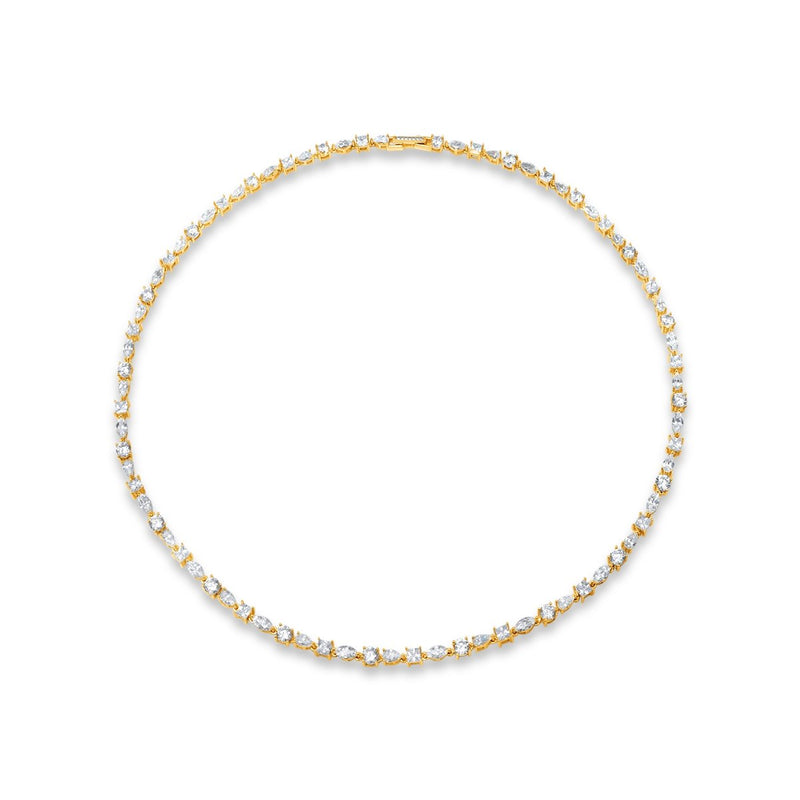 Multi Shape Tennis Necklace Finished in Yellow Gold - CRISLU