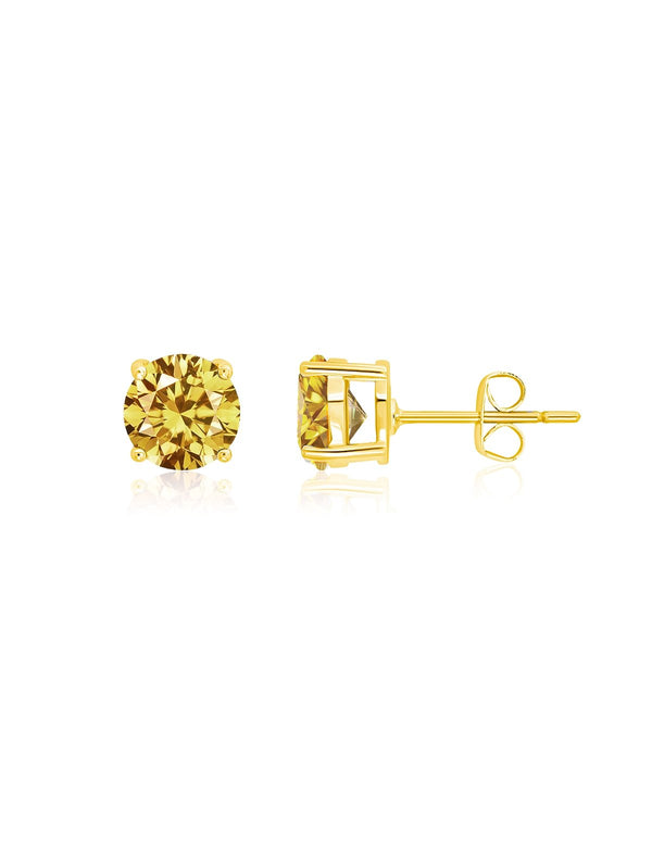 November Birthstone Stud Earrings Finished in 18kt Yellow Gold - CRISLU