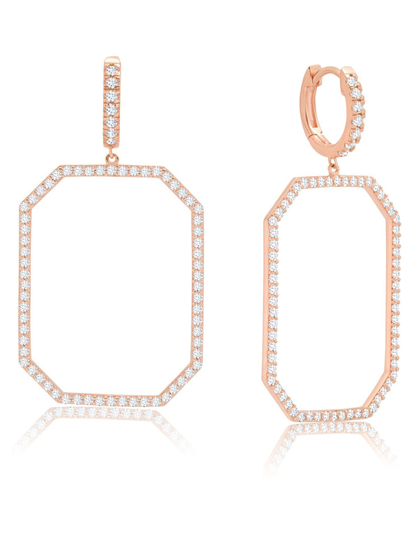 Open Octagon Front Facing Pave Hoop Earrings In 18kt Rose Gold - CRISLU