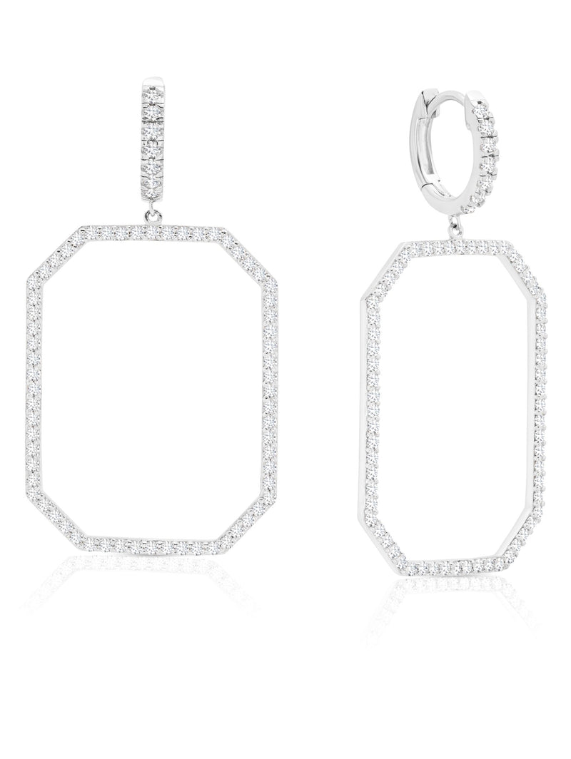 Open OctagonFront Facing Pave Hoop Earrings In Pure Platinum - CRISLU