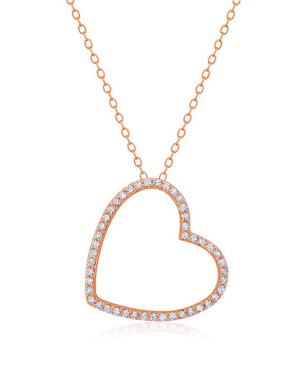 Open Silhoutte Heart Necklace Finished in 18kt Rose Gold - CRISLU