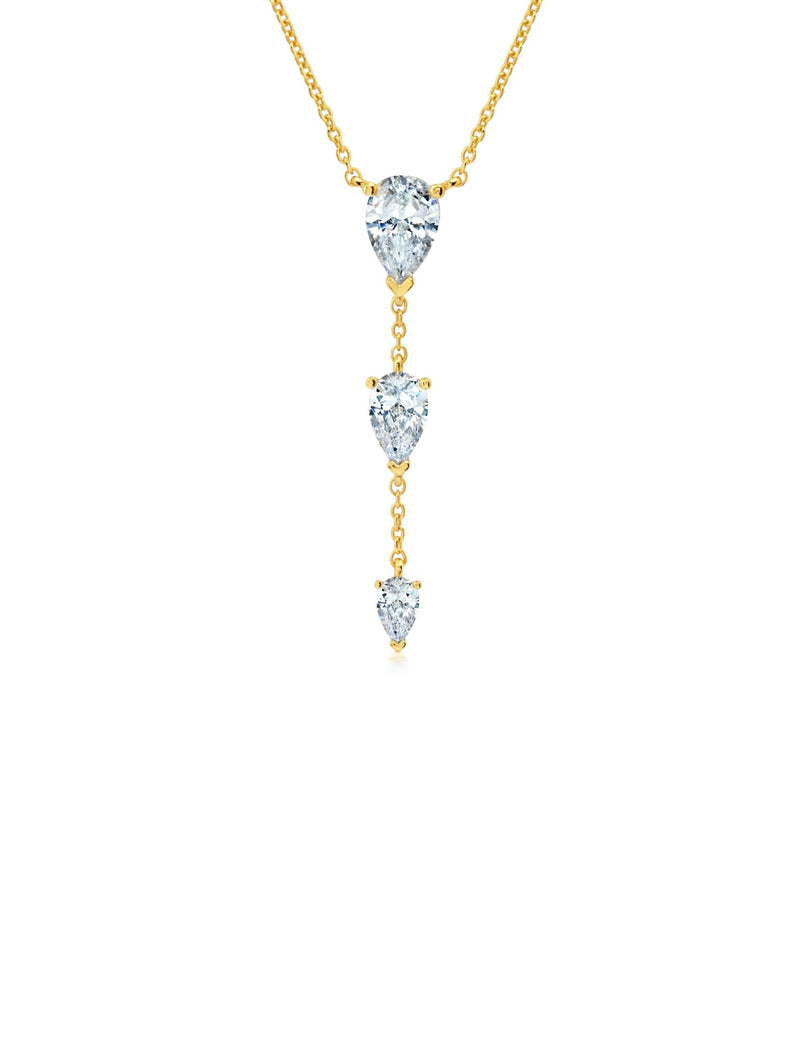 Opulent Drop 16'' Necklace With Three Pear Cut Stones - CRISLU