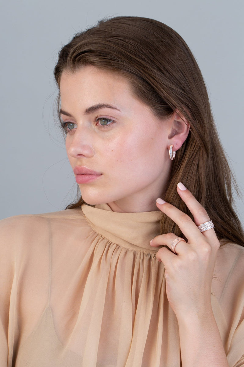 Parallel- 18k Rose Gold Baguette Hoop Earrings - CRISLU
