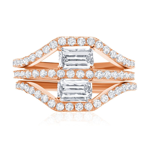 Pave Band w/ Stacked Baguette Ring Set Finished in 18kt Rose Gold - CRISLU